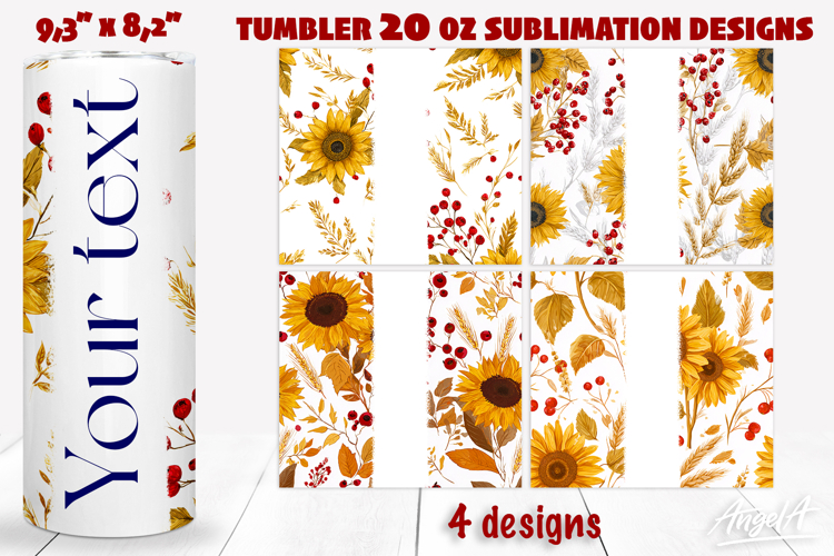 Floral 20 oz tumbler wrap add name Autumn Sunflower tumbler