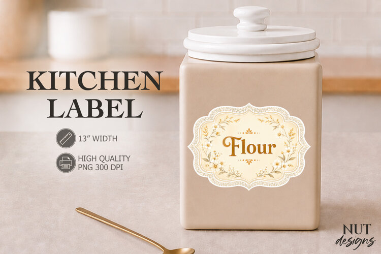 Vintage Flour Floral Kitchen Label Pantry Label example image 1
