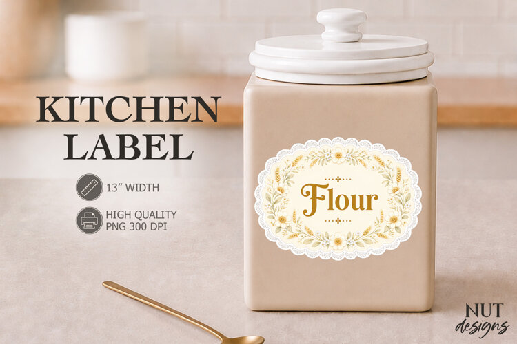 Elegant Flour Floral Kitchen Label Pantry Label example image 1