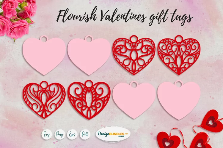 Flourish Valentine Heart gift tags | SVG heart templates