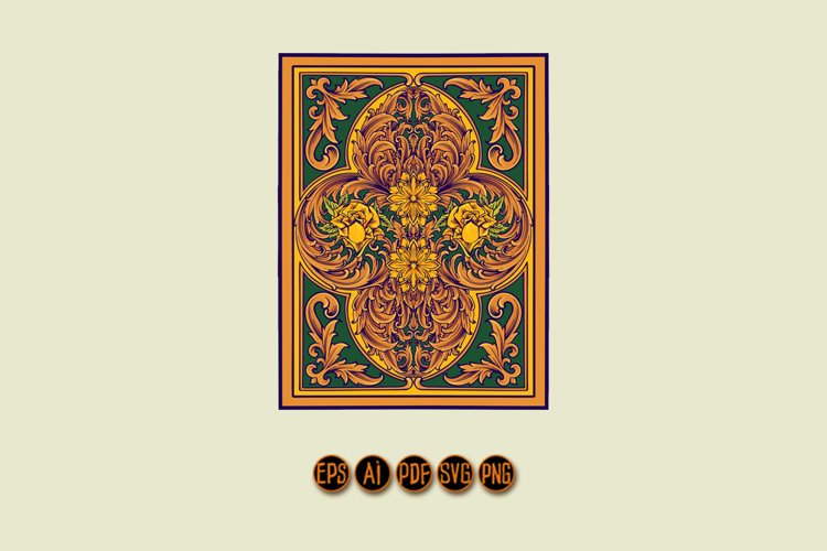 Flourishing vintage engravings card deck ornament