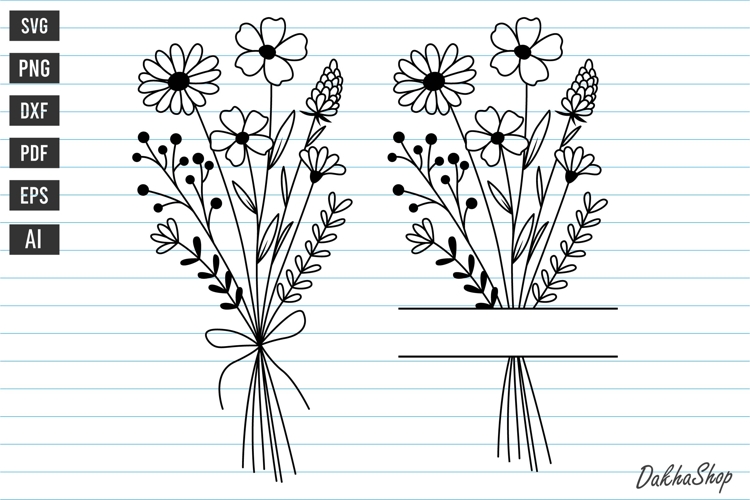 Flower Split Monogram Svg, Floral Bouquet Svg, Flowers Svg.