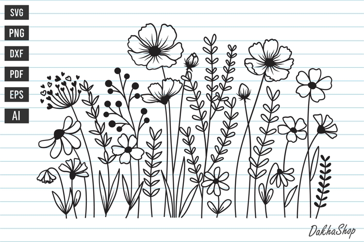 Flower Hand Drawn SVG, Flowers SVG, Wildflower Meadow SVG