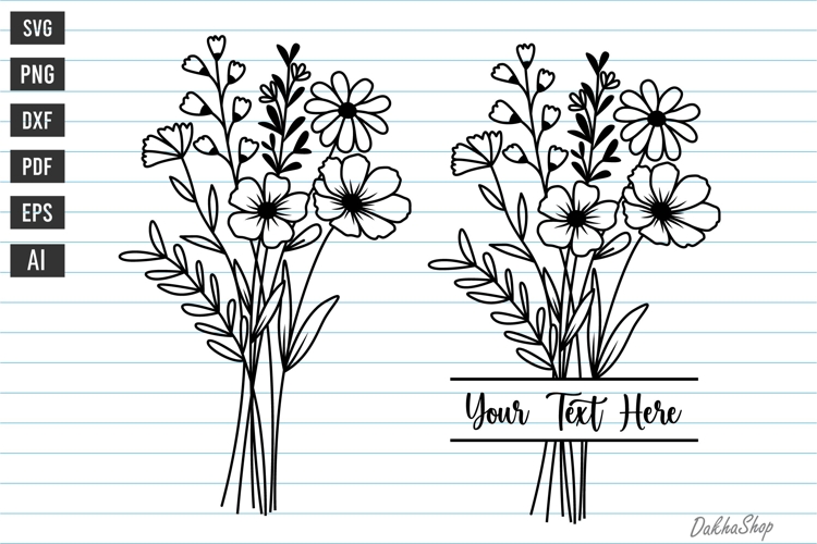 Flower Split Monogram Svg, Floral Bouquet Svg, Flowers Svg.