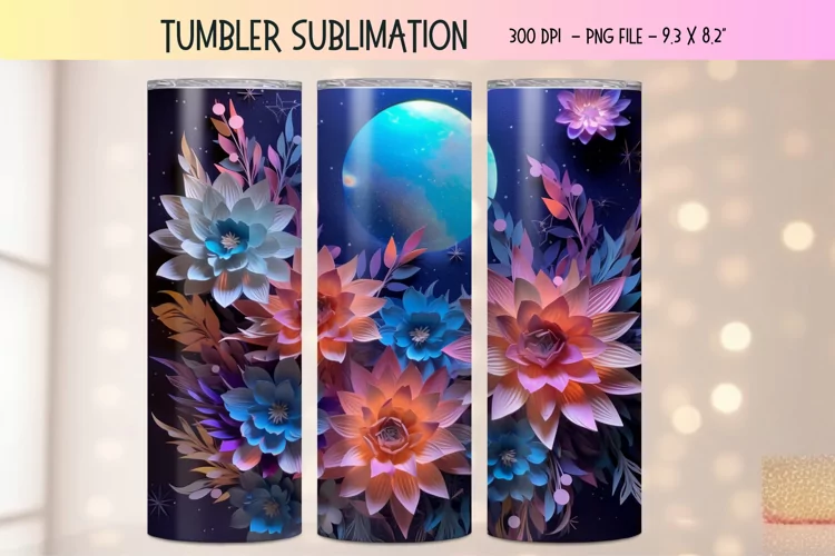 3d Flower Tumbler Wrap | Floral 3d Sublimation Tumbler Wrap