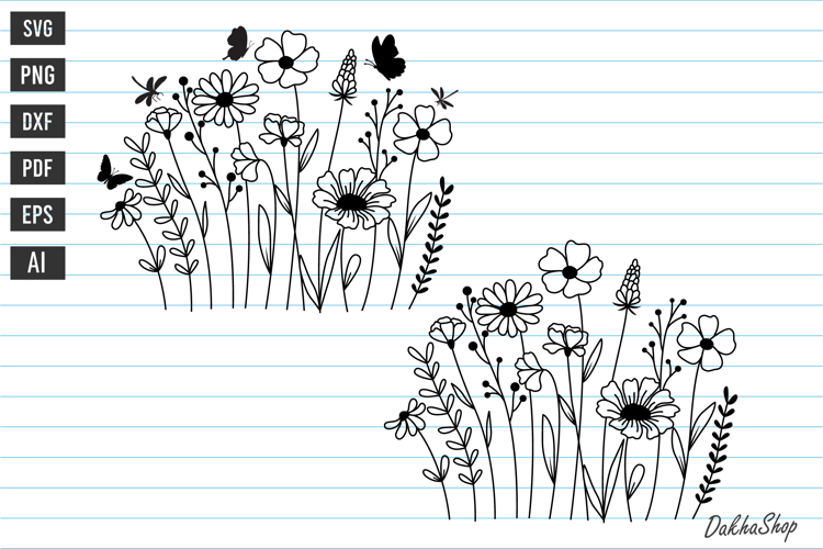 Flower Svg, Flower and Butterfly Svg, Flower Line Art.