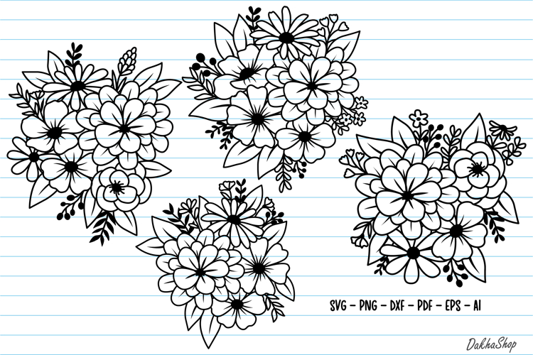 Flower Svg, Flower Bouquet Svg, Floral line art, flowers Svg