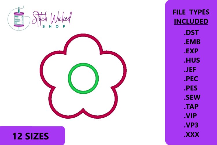 Flower Applique Machine Embroidery Design 12 Sizes Included example image 1