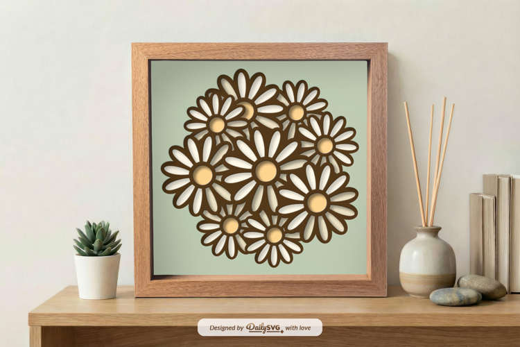 Daisy Flower Arrangement Layered Shadow Box