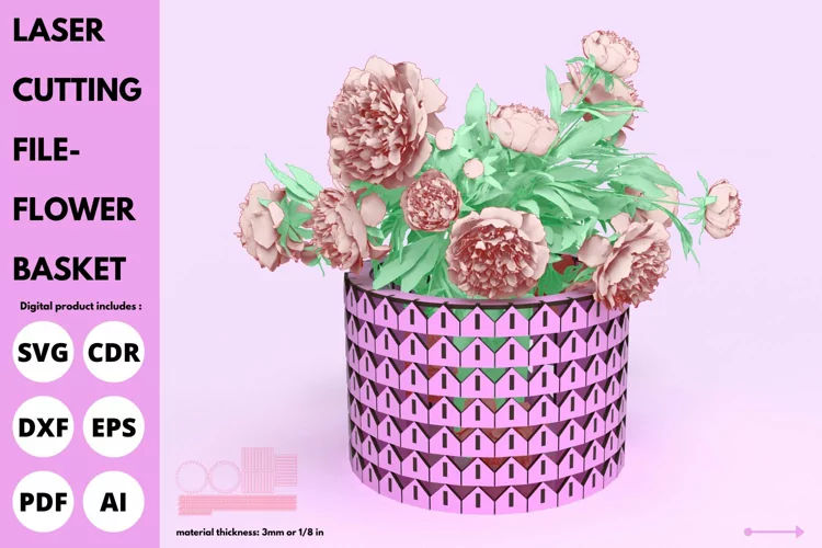Valentine 's Day Flower Basket svg for Laser cut & Glowforge