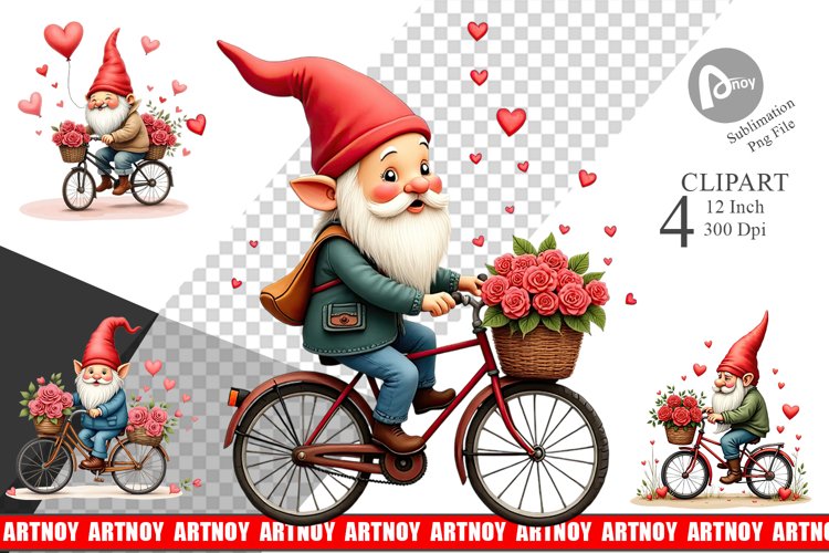Flower Bike Gnome Clipart