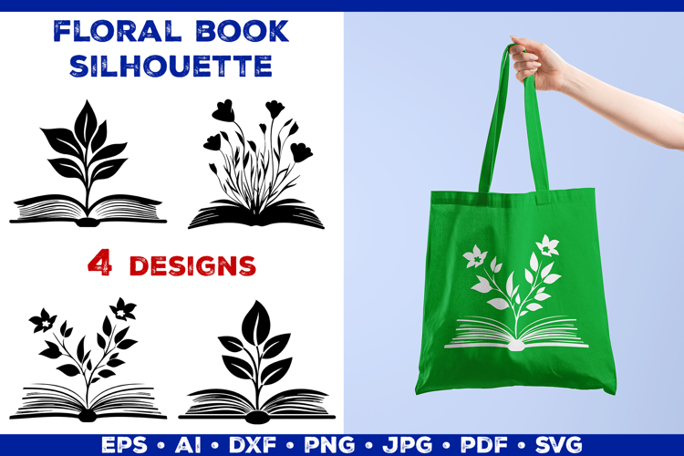 Floral Book SVG Blooming Flowers Growing from Open Book