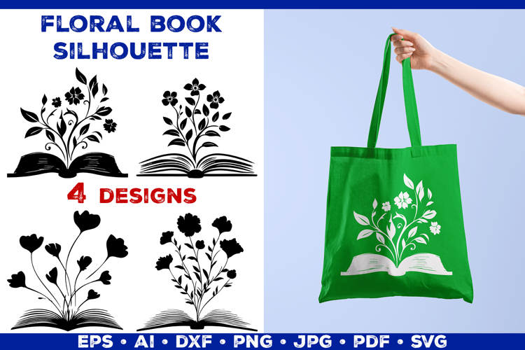 Floral Book SVG Blooming Flowers Growing from Open Book