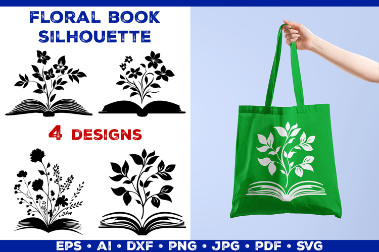 Floral Book SVG Blooming Flowers Growing from Open Book