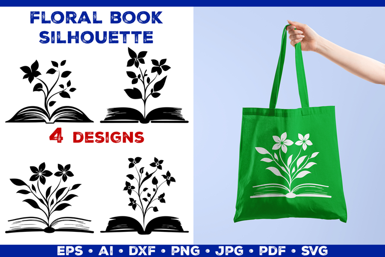 Floral Book SVG Blooming Flowers Growing from Open Book