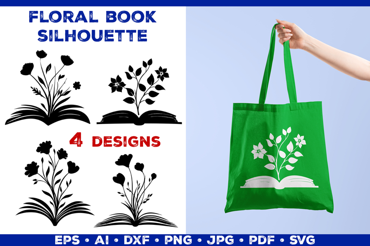 Floral Book SVG Blooming Flowers Growing from Open Book
