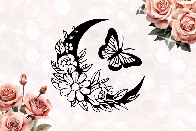 Flower Bouquet moon Butterfly SVG