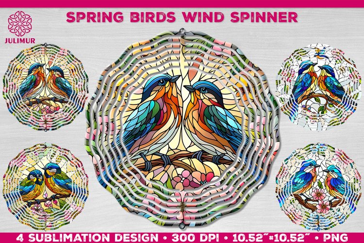 Spring Birds Wind Spinner Sublimation Template example image 1