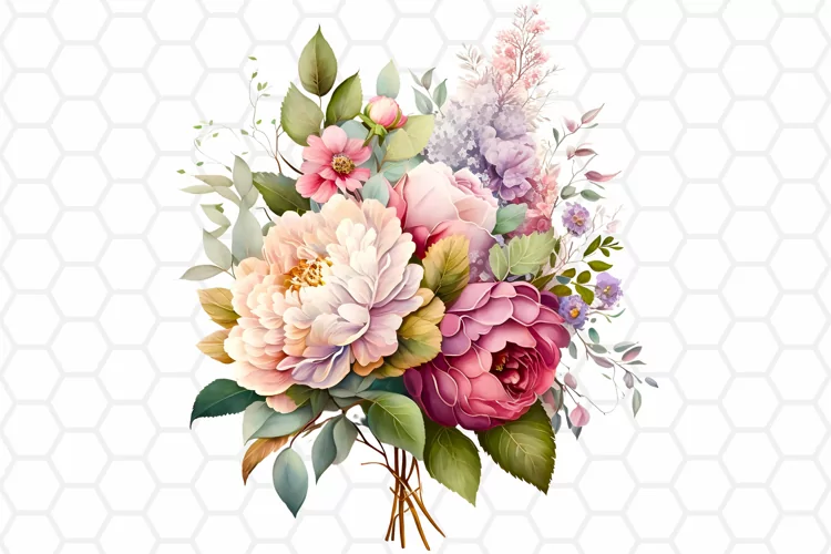 Flower Bouquet Watercolor Clipart, Sublimation PNG