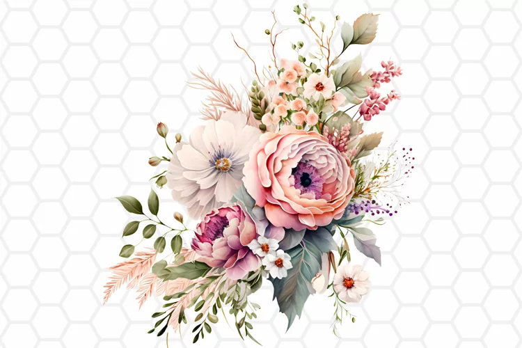 Flower Bouquet Watercolor Clipart, Sublimation PNG