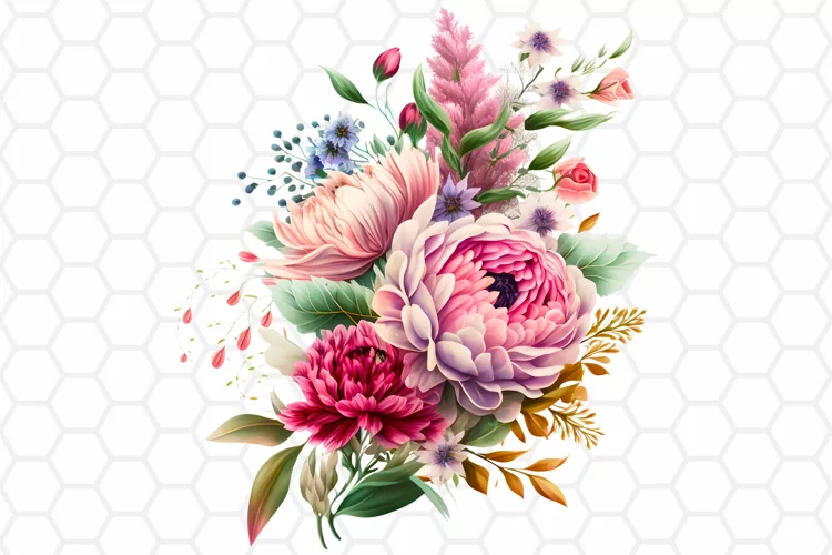 Flower Bouquet Watercolor Clipart, Sublimation PNG