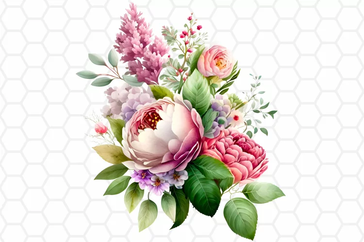 Flower Bouquet Watercolor Clipart, Sublimation PNG