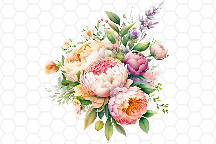 Flower Bouquet Watercolor Clipart, Sublimation PNG