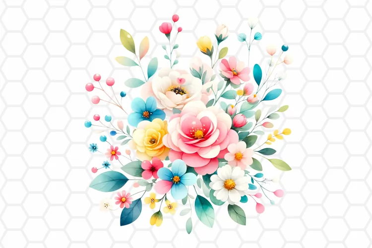 Flower Bouquet Watercolor Clipart, Sublimation PNG