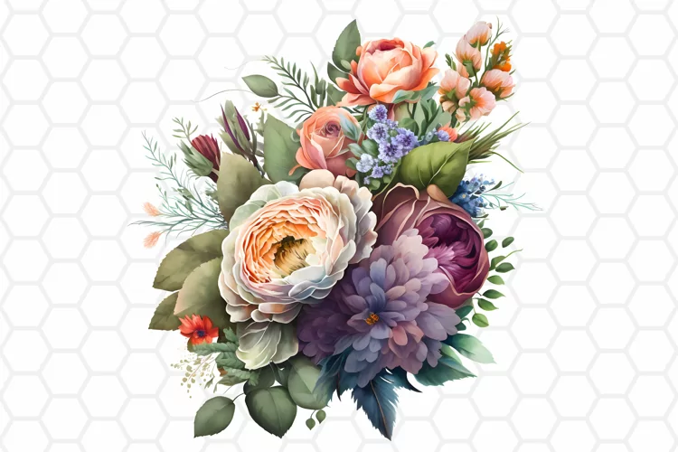 Flower Bouquet Watercolor Clipart, Sublimation PNG