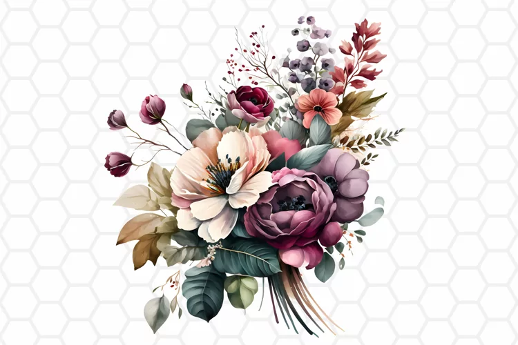 Flower Bouquet Watercolor Clipart, Sublimation PNG