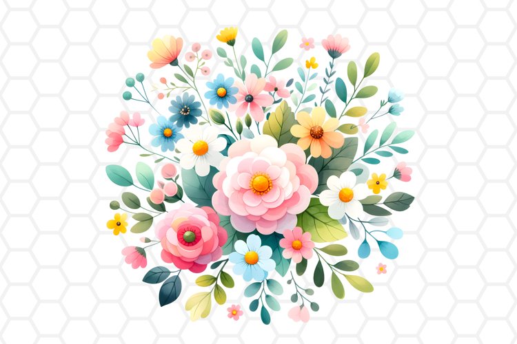 Flower Bouquet Watercolor Clipart, Sublimation PNG