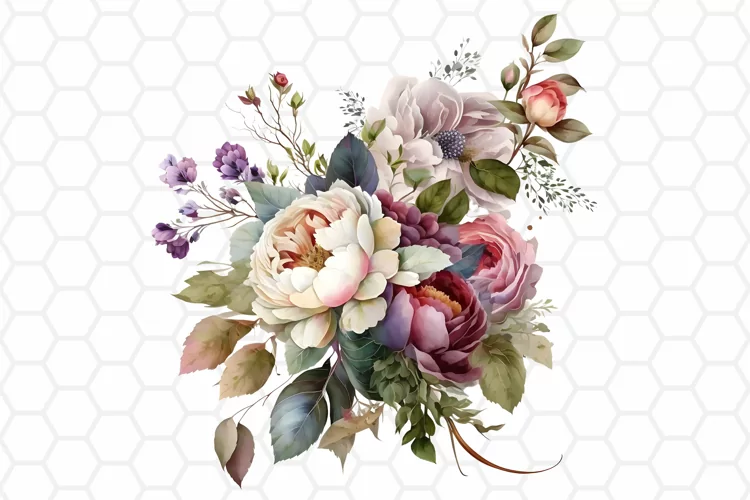 Flower Bouquet Watercolor Clipart, Sublimation PNG