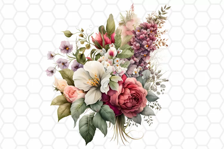 Flower Bouquet Watercolor Clipart, Sublimation PNG