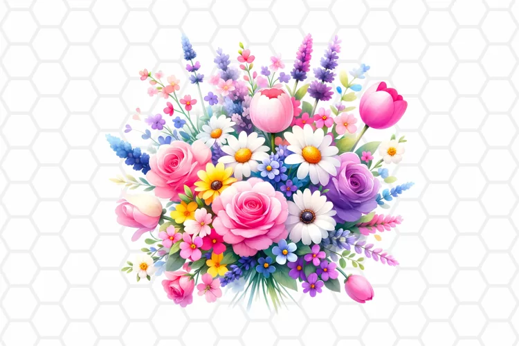 Flower Bouquet Watercolor Clipart, Sublimation PNG