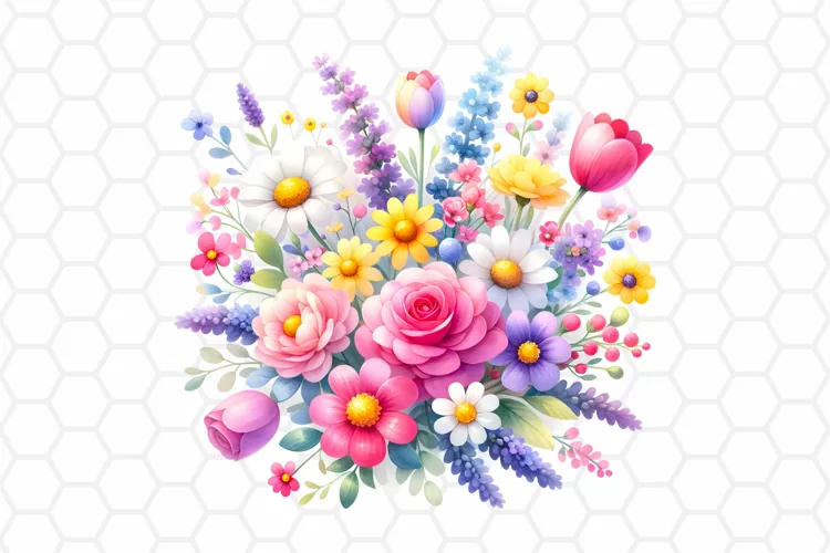 Flower Bouquet Watercolor Clipart, Sublimation PNG
