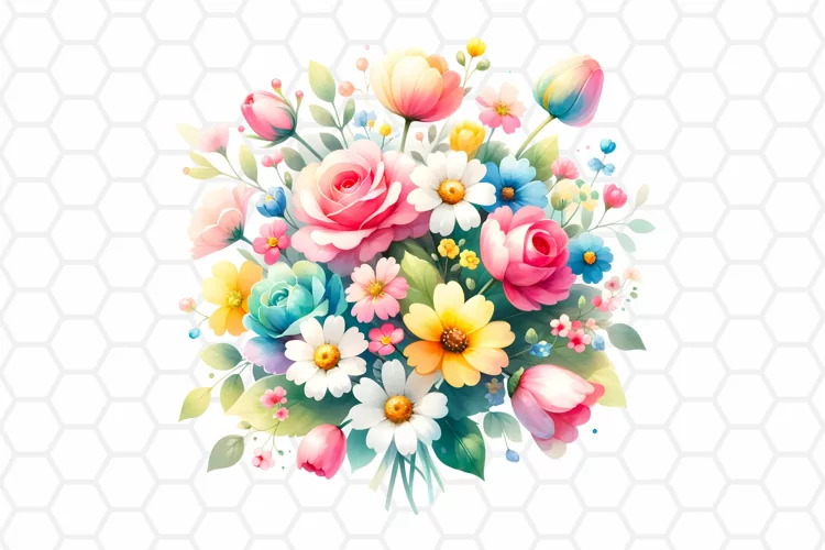 Flower Bouquet Watercolor Clipart, Sublimation PNG