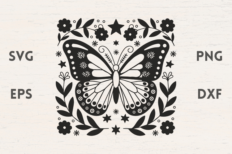 Detailed Butterfly illustration with symmetrical flowers