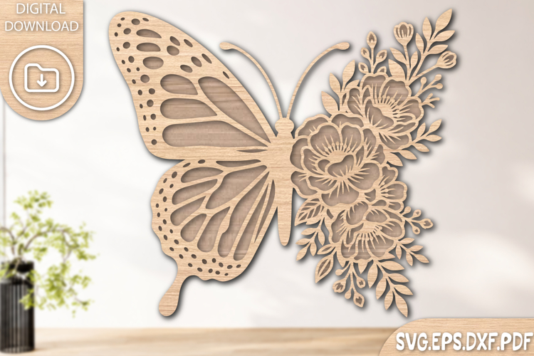 Flower Butterfly Laser Cut SVG Design