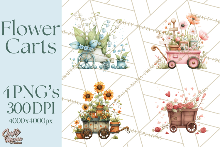 Whimsical Flower Carts PNG Clipart Floral Market