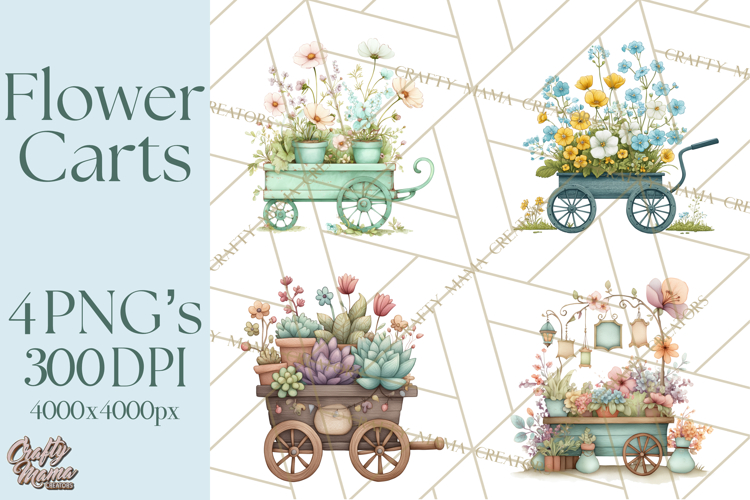 Whimsical Flower Carts PNG Clipart Floral Market