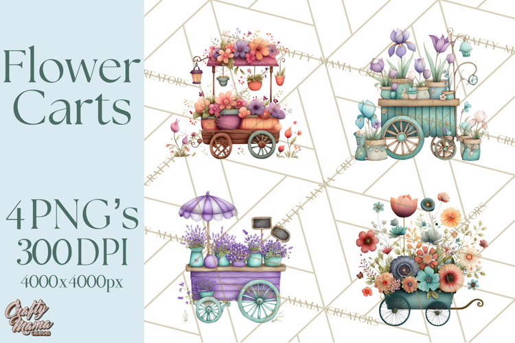 Whimsical Flower Carts PNG Clipart Floral Market