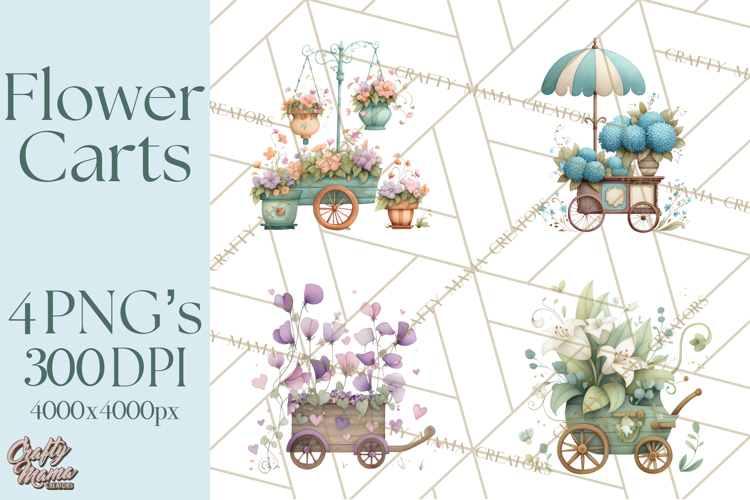 Whimsical Flower Carts PNG Clipart Floral Market