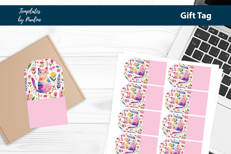 Flower Cat Gift Tag Sheet, Printable Easter Product Label