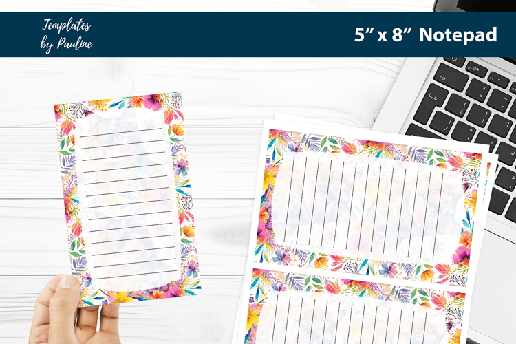 Flower cat printable notepad template, Digital memo pad