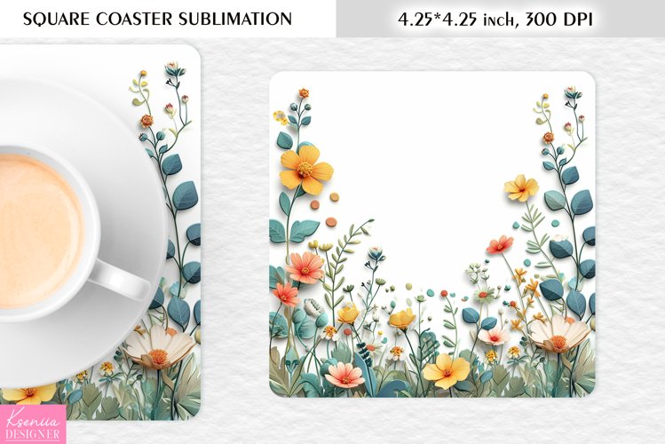 Wild Flowers|Mothers Day Square Coaster Design example image 1
