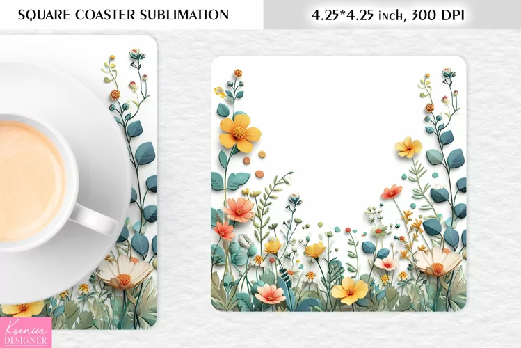 Wild Flowers|Mothers Day Square Coaster Design