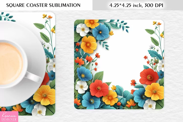 Wild Flowers|Mothers Day Square Coaster Design