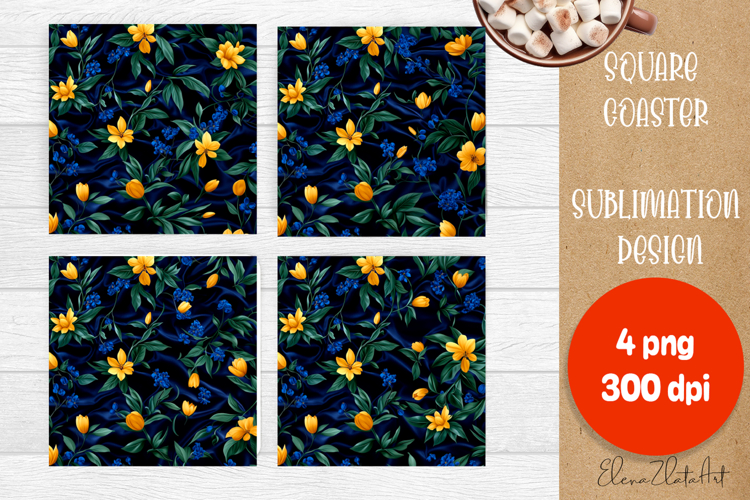 Flower coaster Sublimation Square coaster design Watercolor