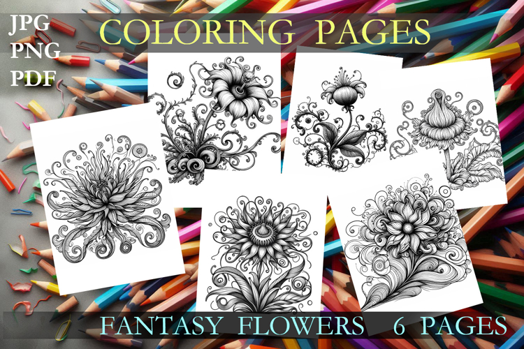 Flowers Coloring Pages PNG JPG PDF printable Coloring Book