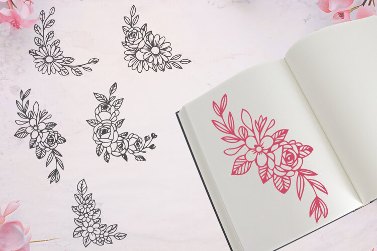 Flower Corner Ornaments SVG example image 1